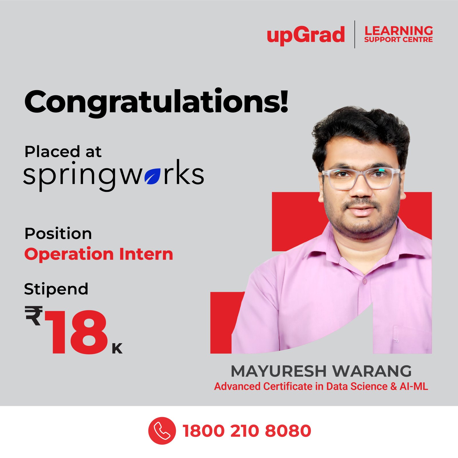 Mayuresh Warang placed at Springworks as an Operation Intern with a stipend of 18K